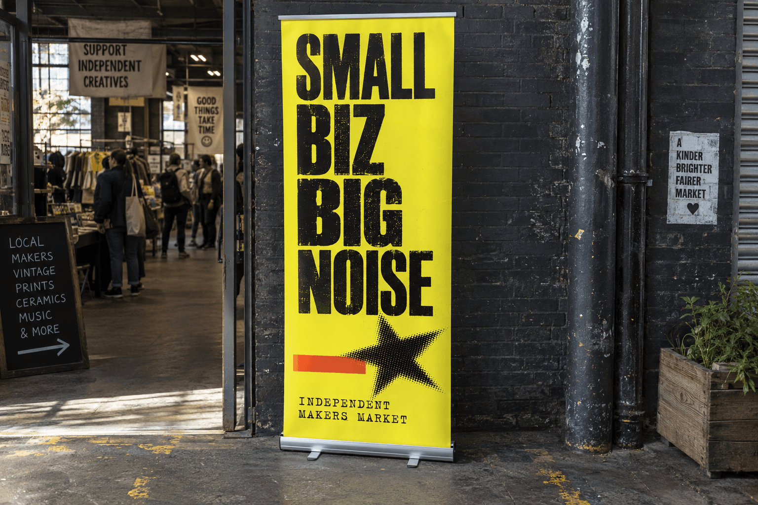 Freestanding display print for market stalls, merch tables and indoor events.