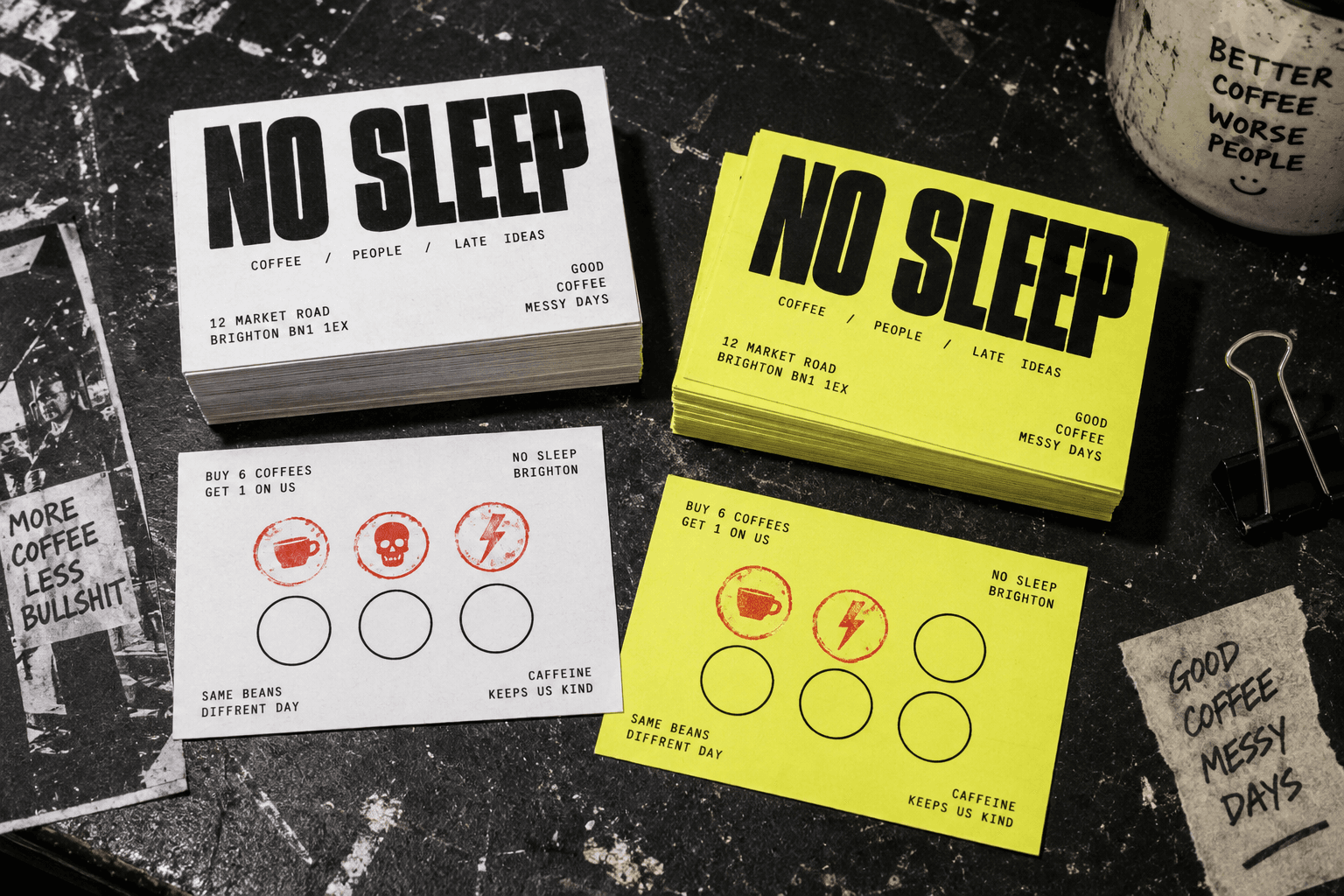 Pocket-sized cards for coffee counters, food trucks and neighbourhood shops.